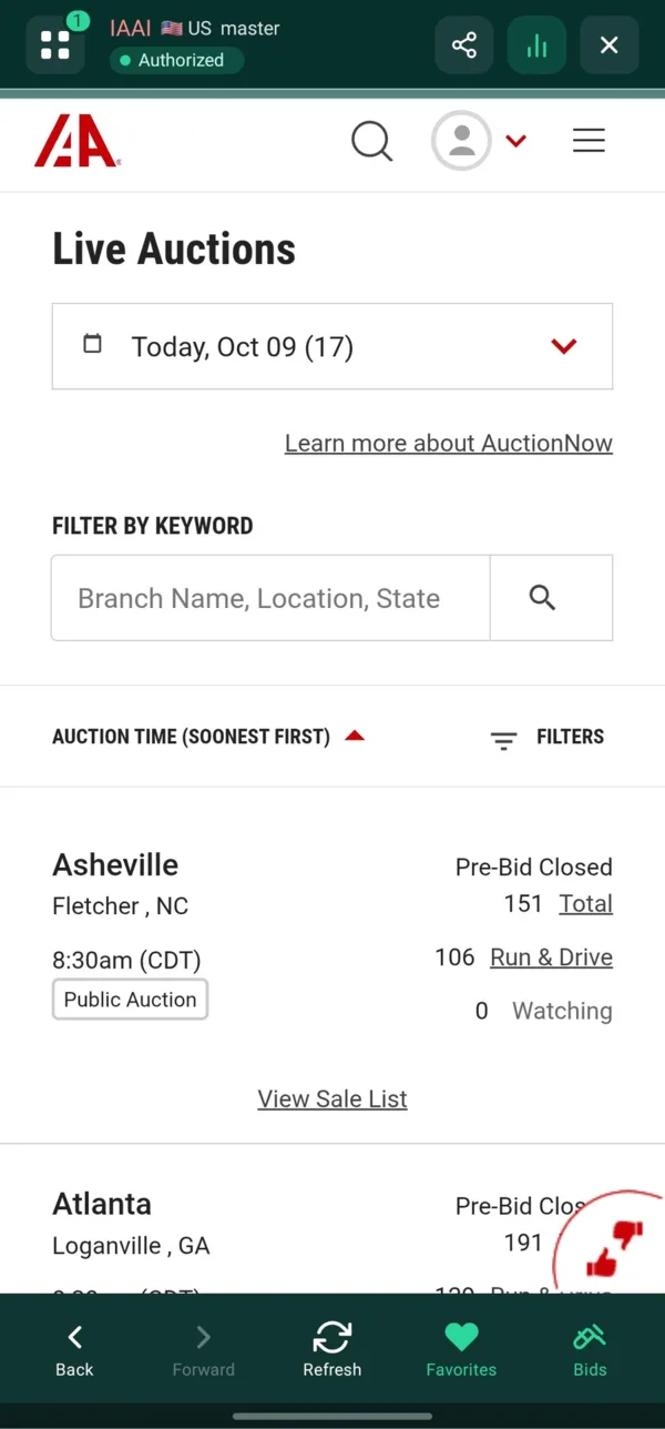 IAAI live auctions in our app
