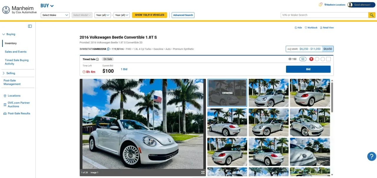 Manheim official dealer website — vehicle listing